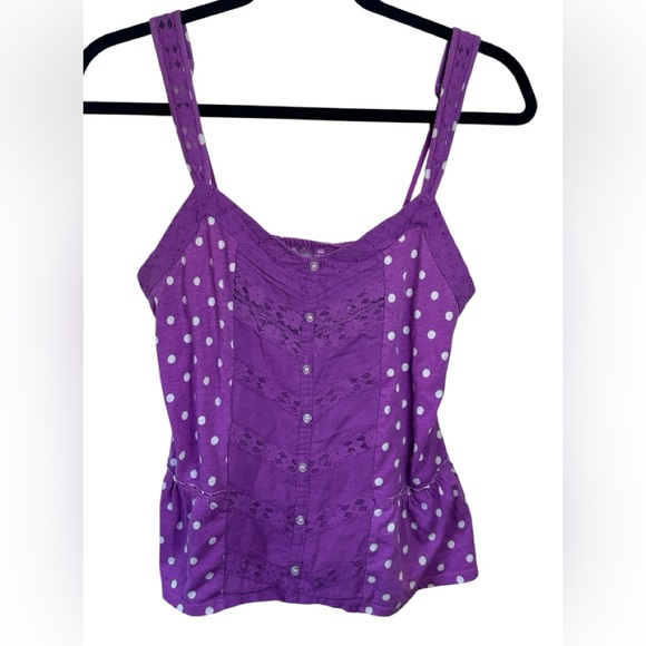 Aeropostale Purple with White Polka Dot Adjustable Strap Tank Y2K Eyelet SZ M - Picture 1 of 5